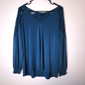 Torrid Teal Blouse with Lace Sleeves